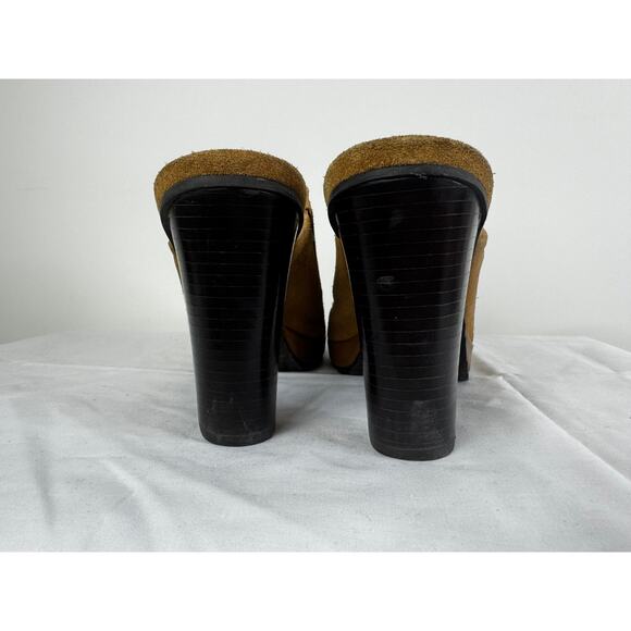 Enzo Angiolini Felicity Vintage Mustard Suede and Wood Heel Mules Size 8 - Picture 2 of 16